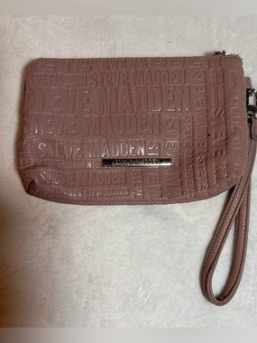 Steve Madden Rose Embossed Wristlet with Metal Nameplate
